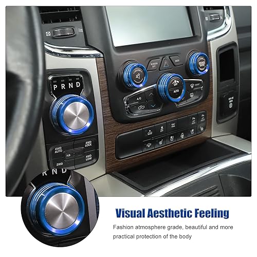 Miniatura 4 de Voodonala Para Dodge RAM Aire Acondicionado Faro Interruptor CD Perilla Trim para Dodge RAM 2013-2017 Aluminio 5pcs Azul