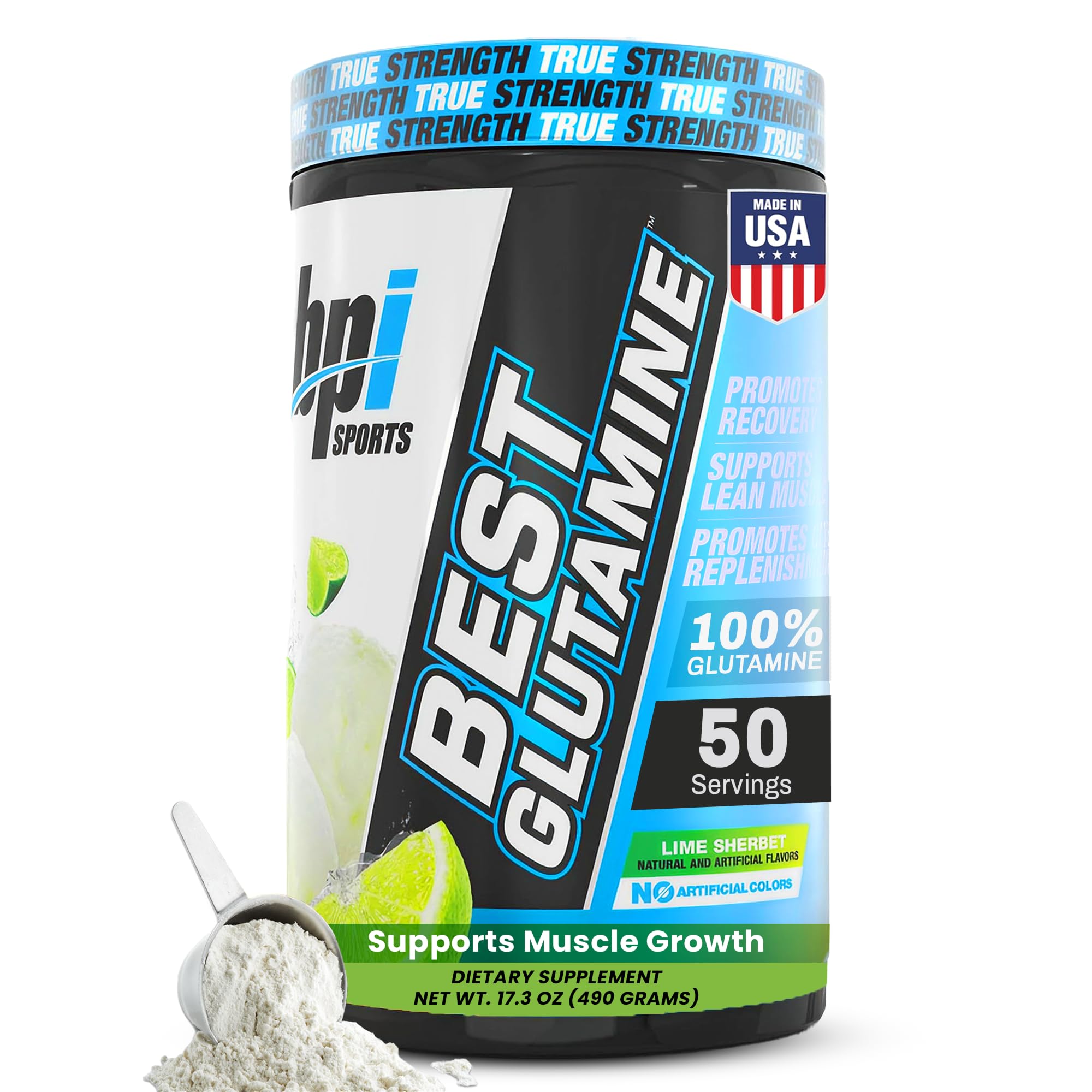 BPI Sports Best Glutamine Supplement, L Glutamine Powder for Gut Health, Muscle Recovery and Immune Support – 6 Advanced Glutamine Types + Vitamin C – 50 Servings – Lime Sherbet Flavor