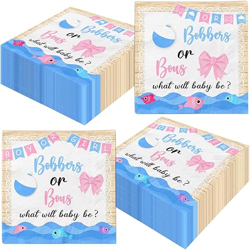 Decoración de fiesta de revelación de género, 40 servilletas o lazos, servilletas de papel de pesca, decoración de mesa para niño o niña, decoración