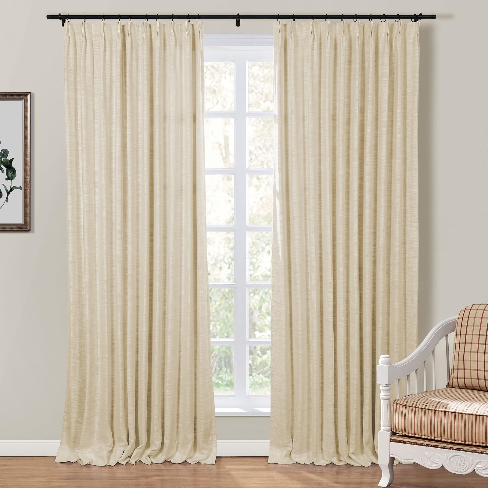 Amazon｜TWOPAGES ベージュ ピンチプリーツカーテン 長さ108インチ