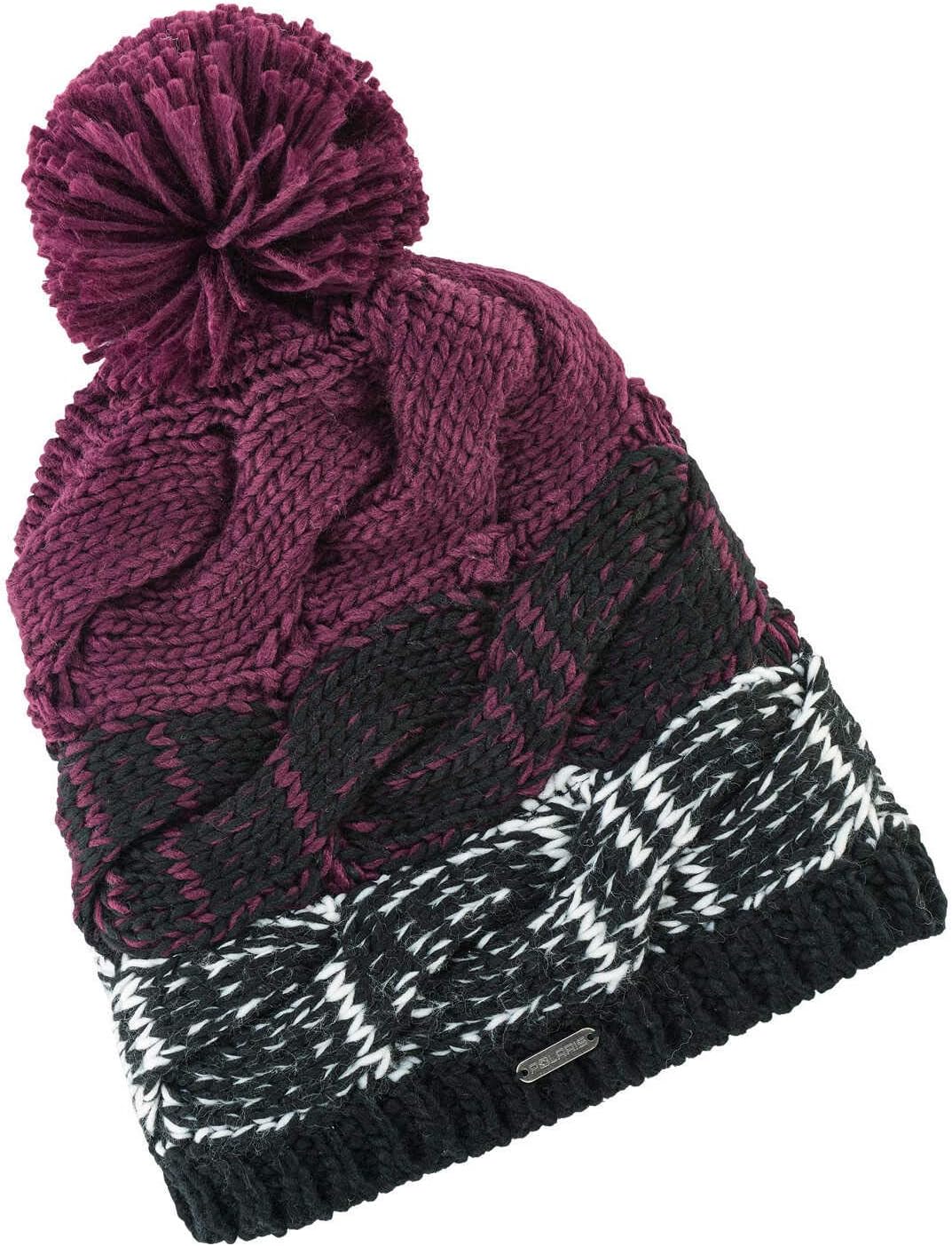 Polaris Snowmobile Women's Cable Beanie with Pom Pom, Black/Purple, Breathable, Warm Winter Hat, 2868643,Berry