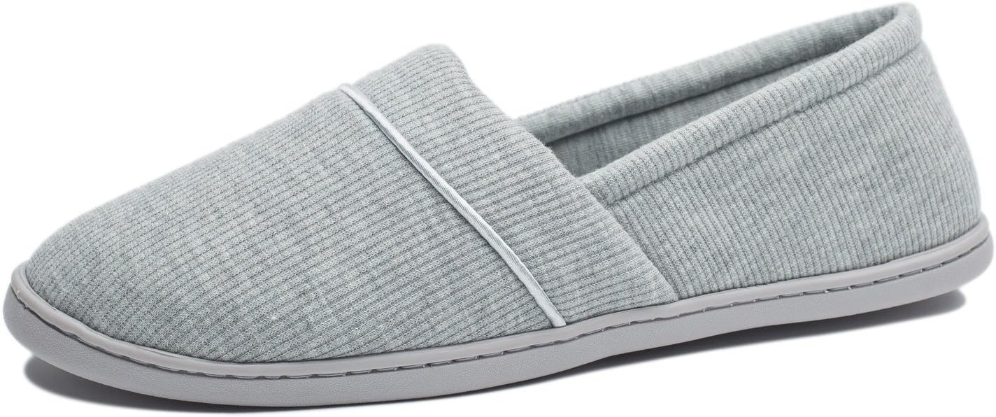 Pathbreaker Womens House Slippers Slip On Indoor Cotton Slipper, Comfort Soft Anti-Slip Closed Toe Knitted Shoes (Gray S)