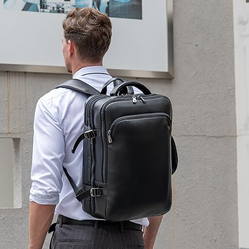 Miniatura 7 de Masa Kawa Mochila de cuero para laptop de 15.6 pulgadas para hombres expandible 36L viaje de negocios mochila Daypack Weekender Bag