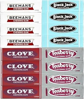 Beemanz, BlackJack, Clove, Teaberrys Chewing Gum Variety Pack - 4 Packs Each of Classic Flavors - Retro Nostalgic Assortment
