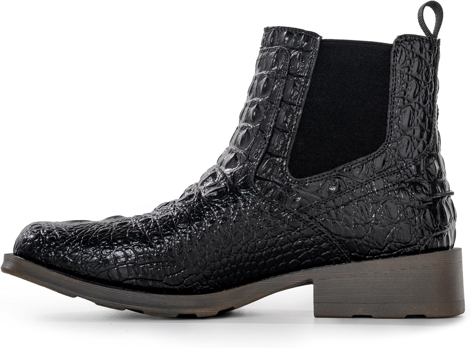 Cowboy Boots for Men Square Toe Western Chelsea Boots Slip on Ankle Boots Casual Mens Dress Shoes Y6088-BK-11.5