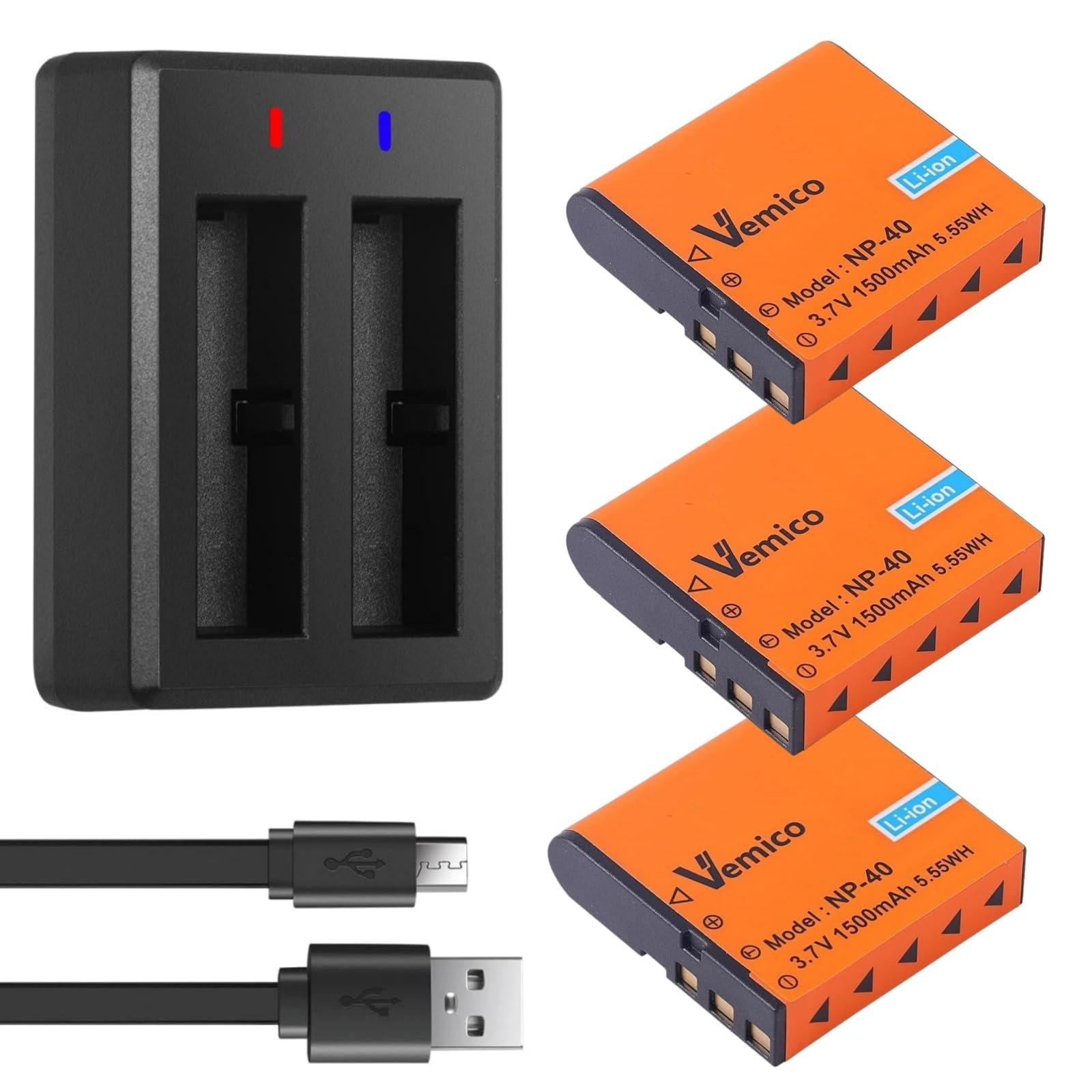 Amazon | Vemico for Casio NP-40 バッテリー 充電器 キット3*1500mAh