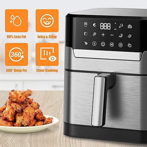 Miniatura 3 de Jacgood Freidora de aire de 6 cuartos de galón, cocina saludable, horno tostador eléctrico de 1500 W, acero inoxidable antiadherente, freidora de