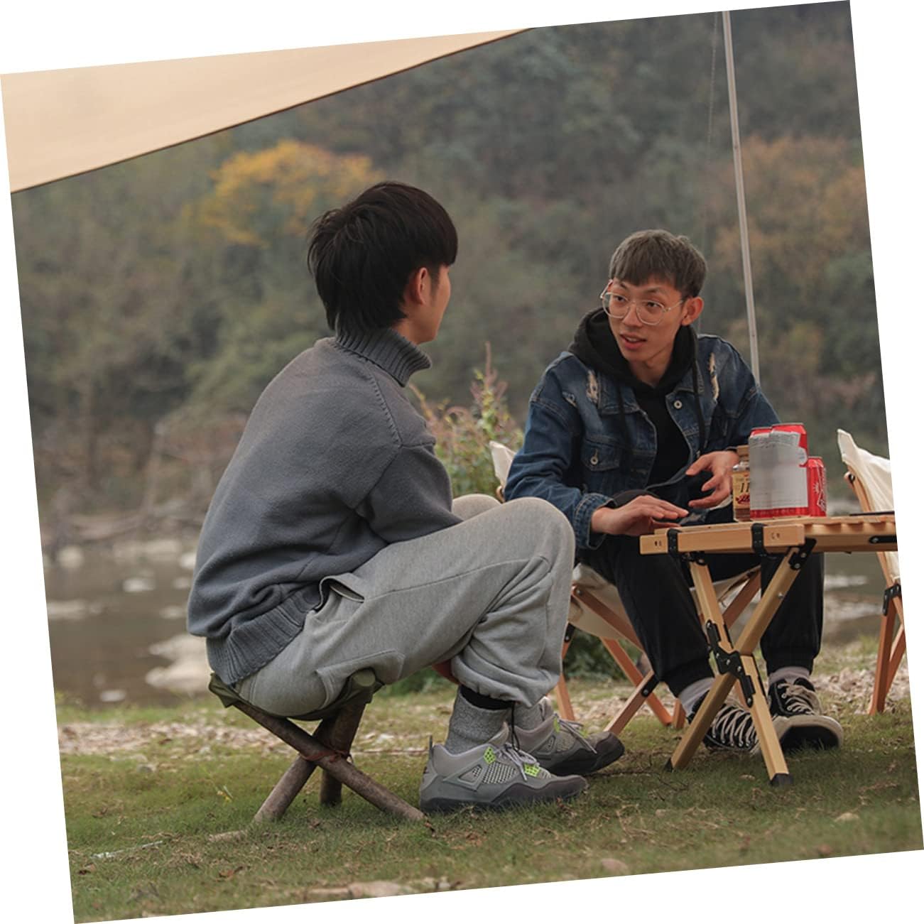 Sosoport 3pcs Outdoor Fishing Tripod Stool Lightweight Portable Camping Stool with Triangle Cloth for Hiking Traveling and Outdoor Activities