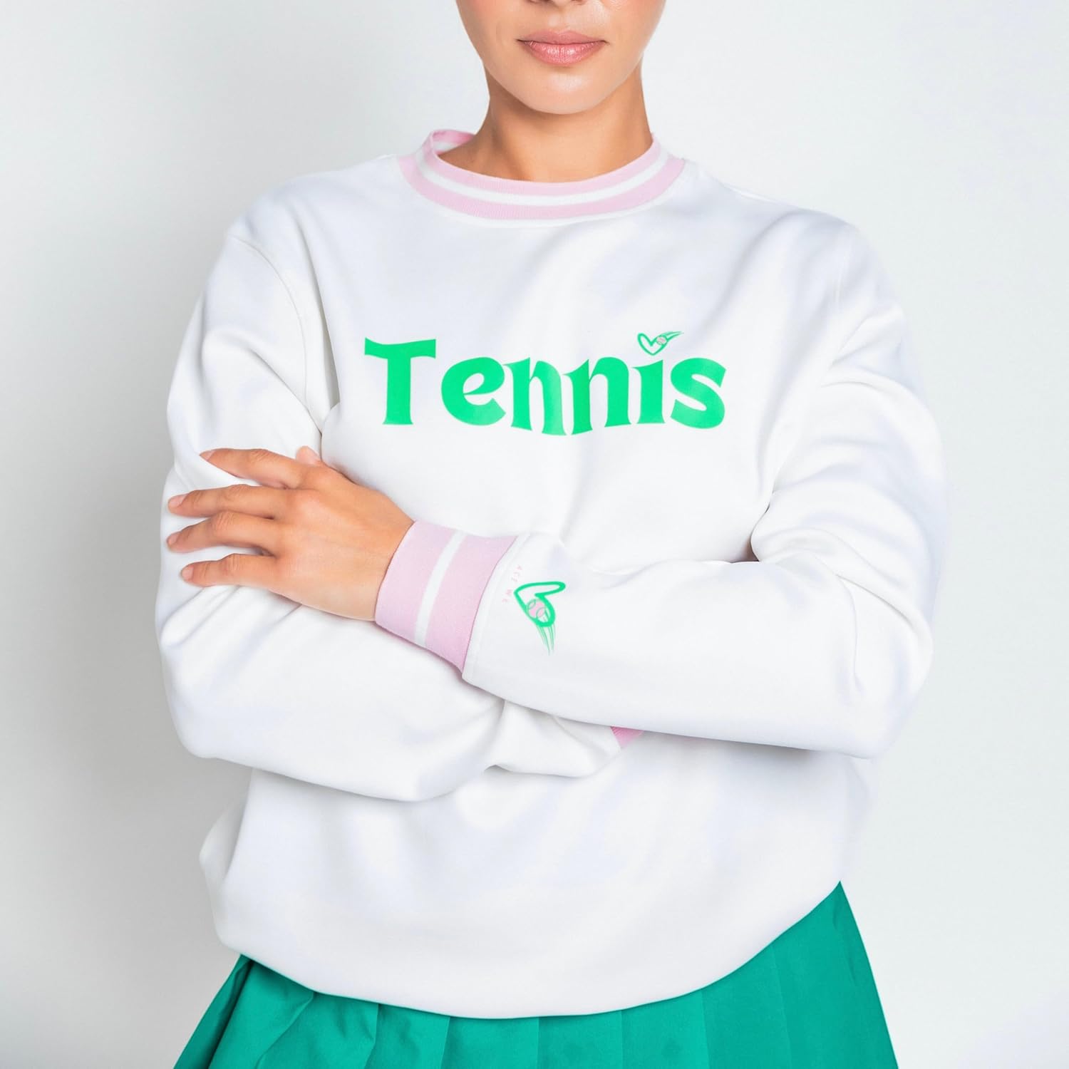 ACE WEAR Tennis Sweatshirt – White Scuba with Pink Stripes