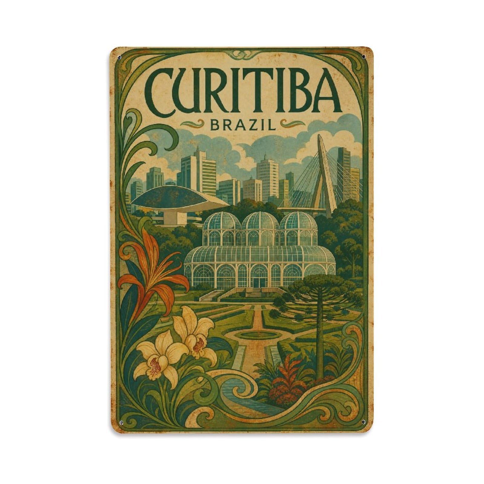 Vintage Travel Brazil Curitiba Metal Tin Sign