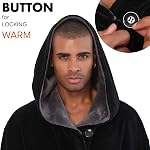 Mens Large Hooded Long Bathrobe with Chest Button,Big Tall Fleece Housecoat Extra Lightweight and Warm