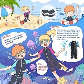 Seaskin Kids Wetsuit for Boys Toddlers, 2mm Front Zipper Shorty Wetsuits, Neoprene Thermal Swimsuits for Diving Surfing Swim Lessons Size 4