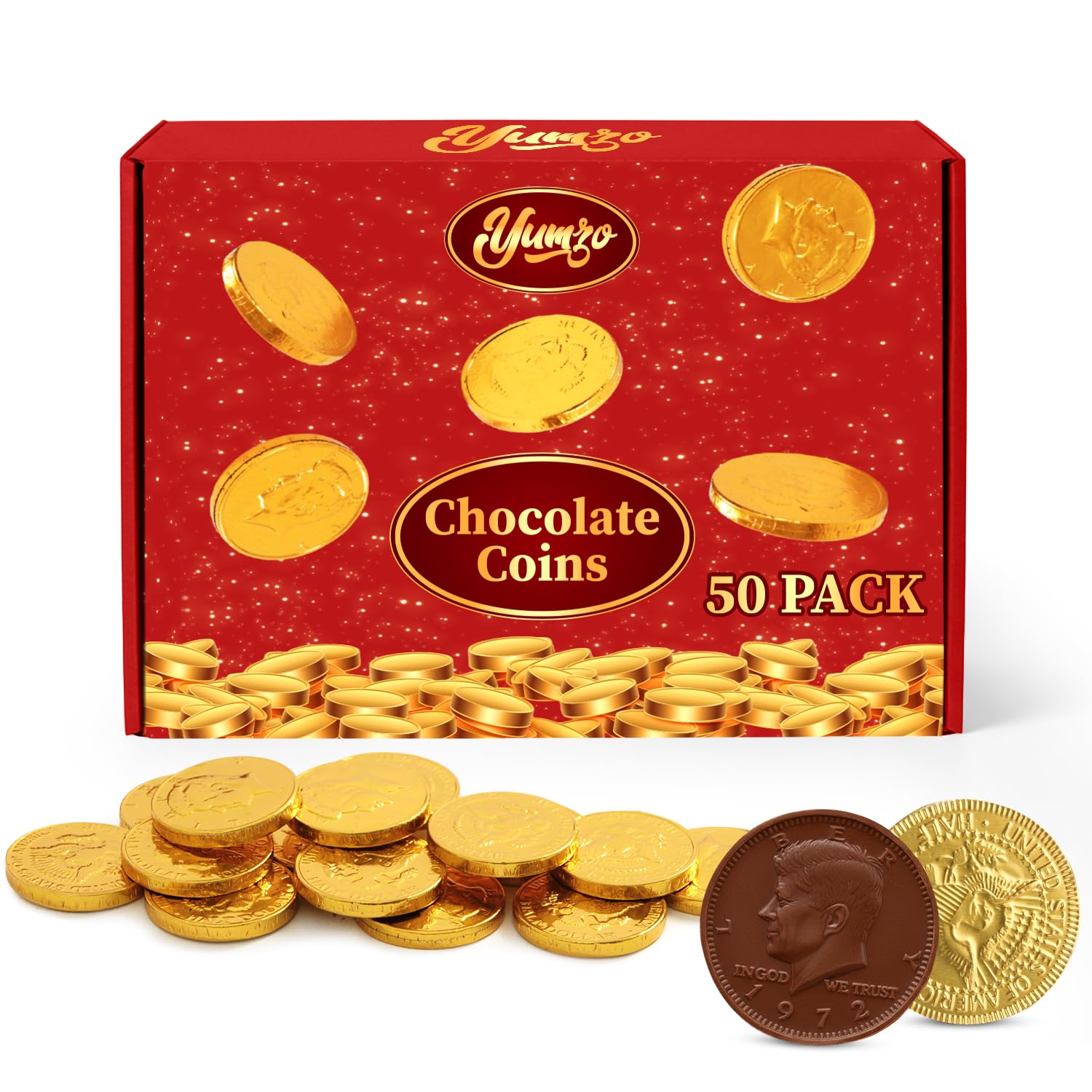 St Patricks Day Gold Chocolate Coins, 50 Pack of Gold Chocolate Coins Bulk, Ideal Coin Candy for Themed Parties, Events and Celebrations, Perfect for