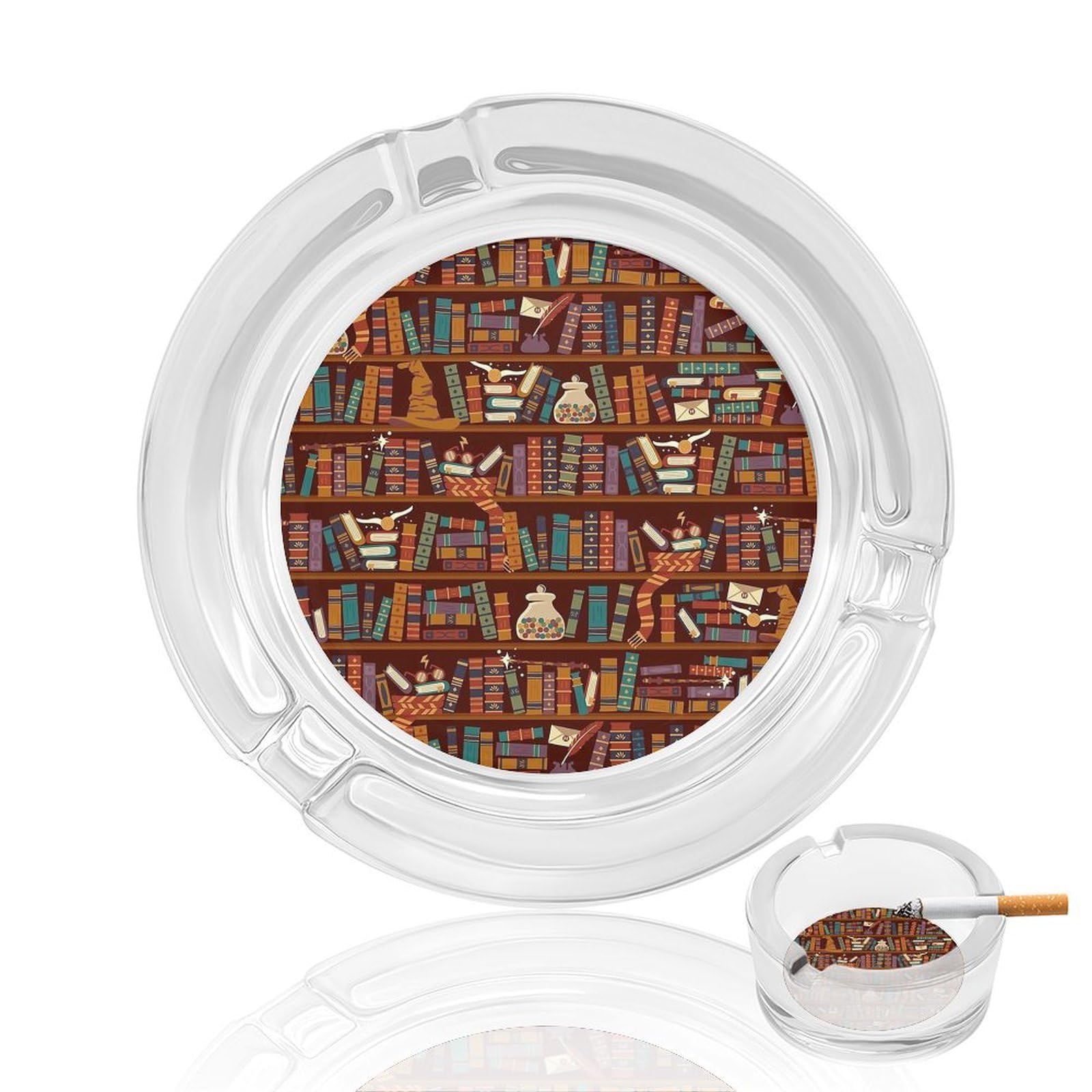 Nclqvjxzkhw Style Bookshelf Glass Ashtray Round Ash Tray Smoking Trays For Home Garden Outdoor