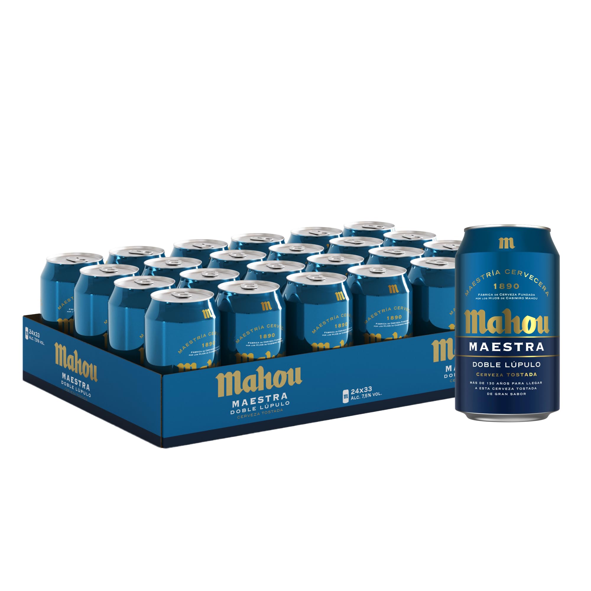 Mahou Maestra Doble Lúpulo Pack 24 Latas 33 cl Cerveza Tostada Lager 7.5% Alcohol