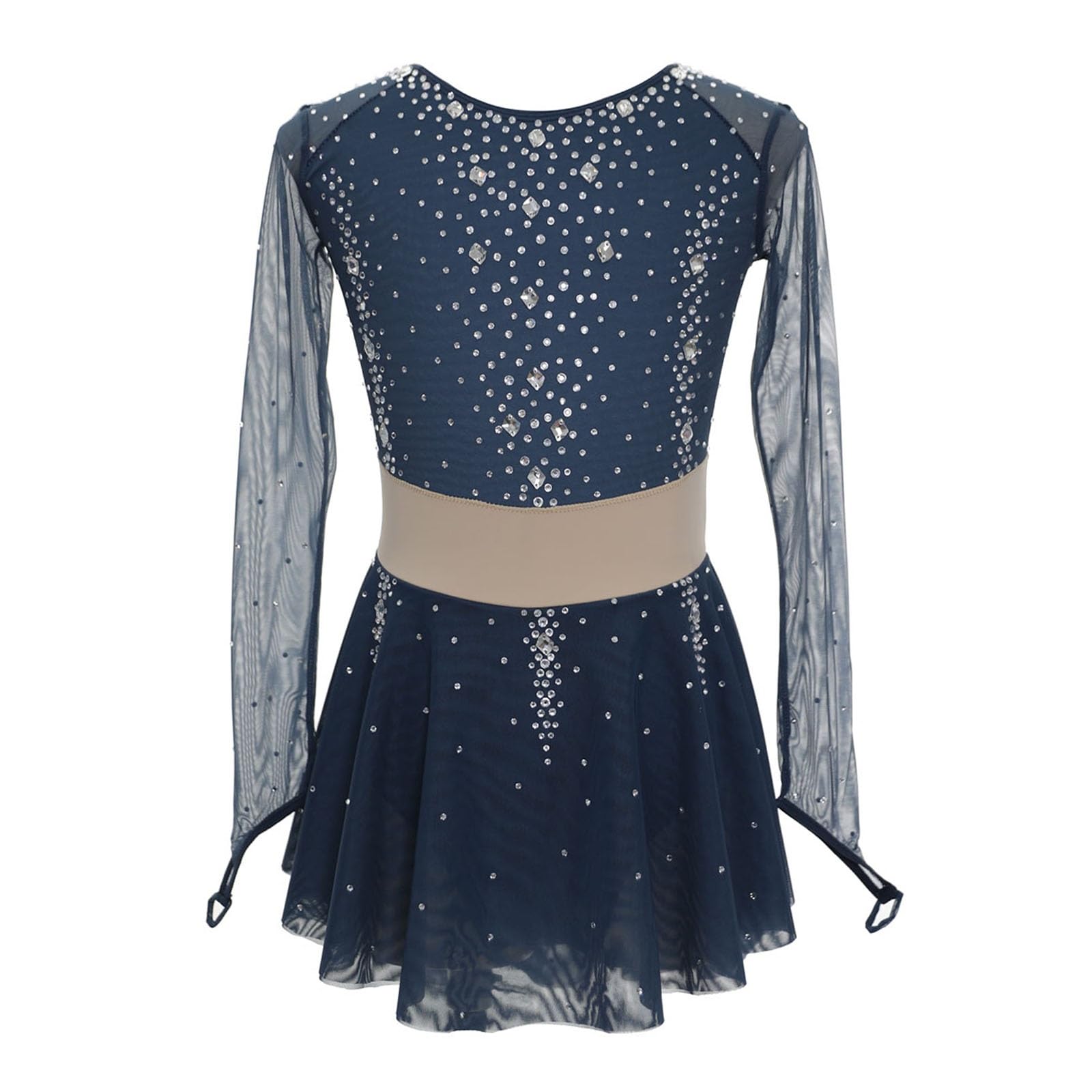 Handgemachtes Funkelndes Eiskunstlaufkleid, Langärmeliges Elastisches Leichtes Eislaufkleid for Mädchen Und Frauen
