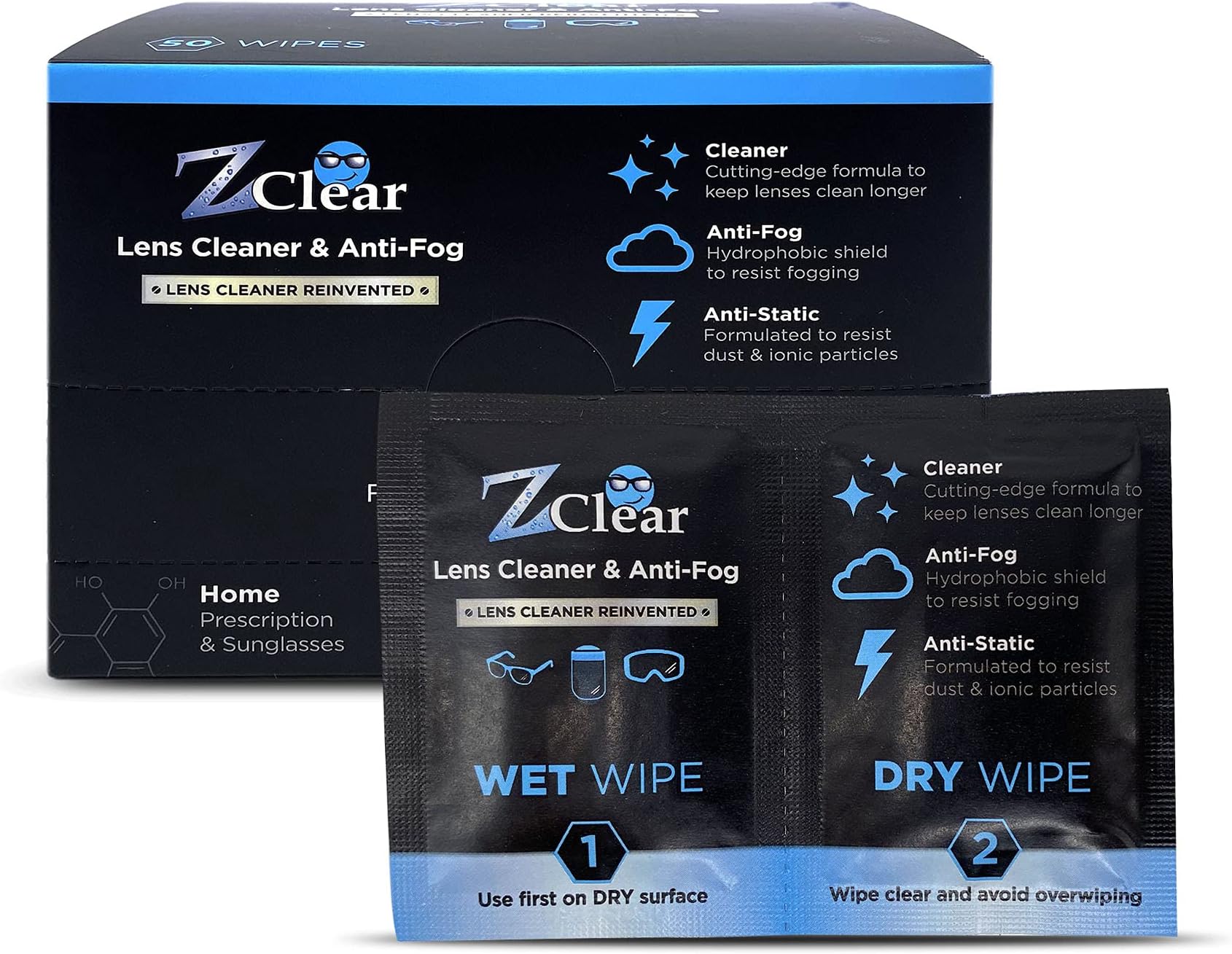 Anti-Fog Disposable lens Wipe | Easy to Use Lens Cleaner | Anti Static for Glasses | Eye glasses | Goggles | Sunglasses | Anti Reflectives | Swim Goggles | Visors | Scuba Mask | VR | Eyeglasses