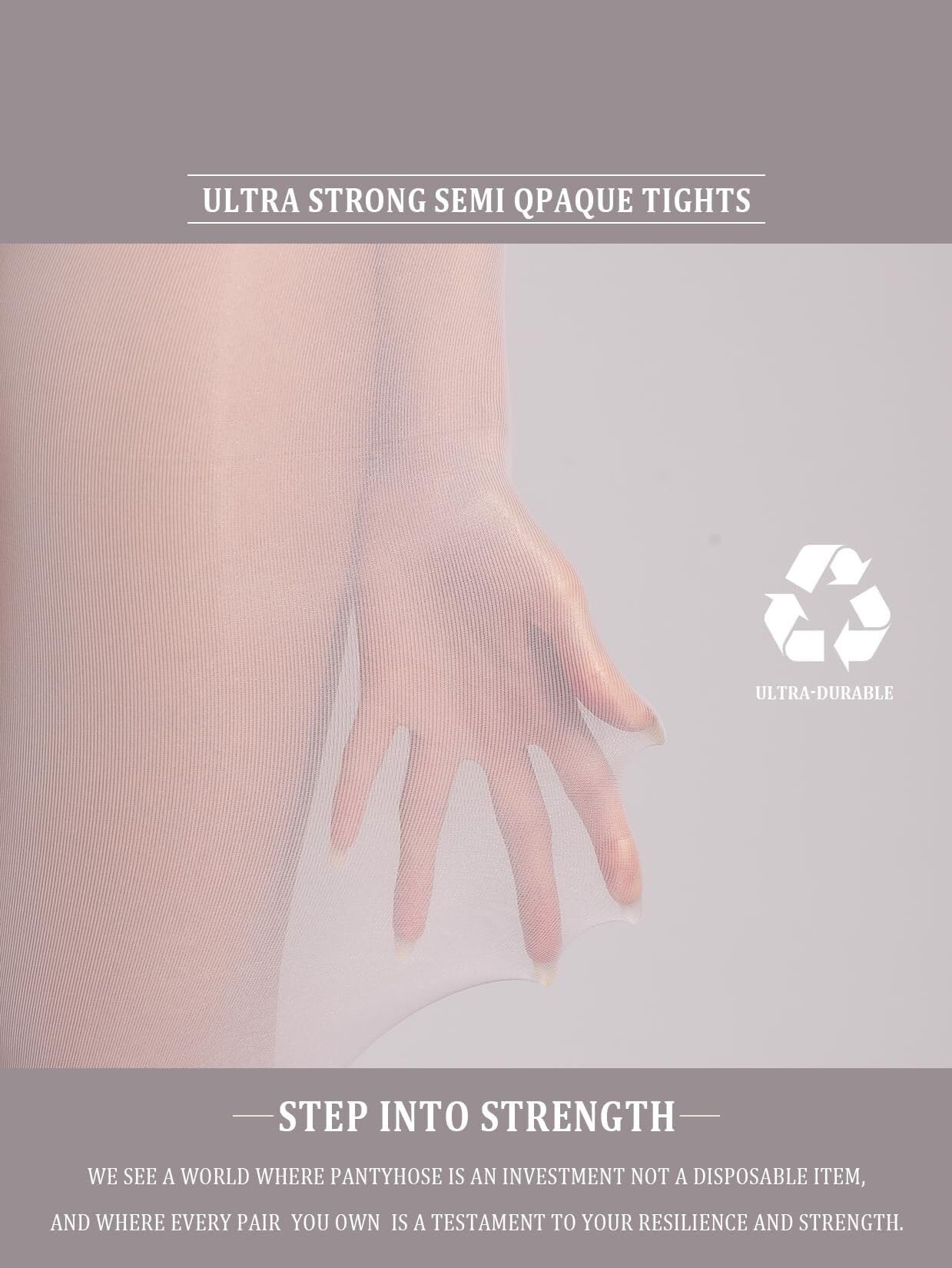 Collant indistruttibili semi-velati da donna resistenti agli strappi a vita alta con dita rinforzate, bianco, 95