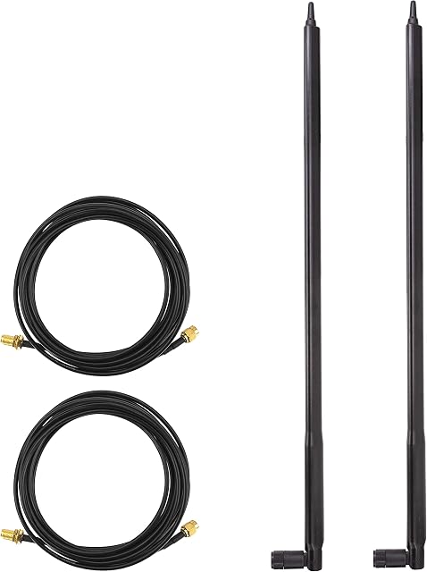 Kaunosta High Gain 22dbi WiFi Router Universal Omni-Directional Antenna 2pcs & 10ft RP-SMA Male to Female Extension Cable 2pcs for Wireless Network Router, PCI/PCIe Card, USB Adapter