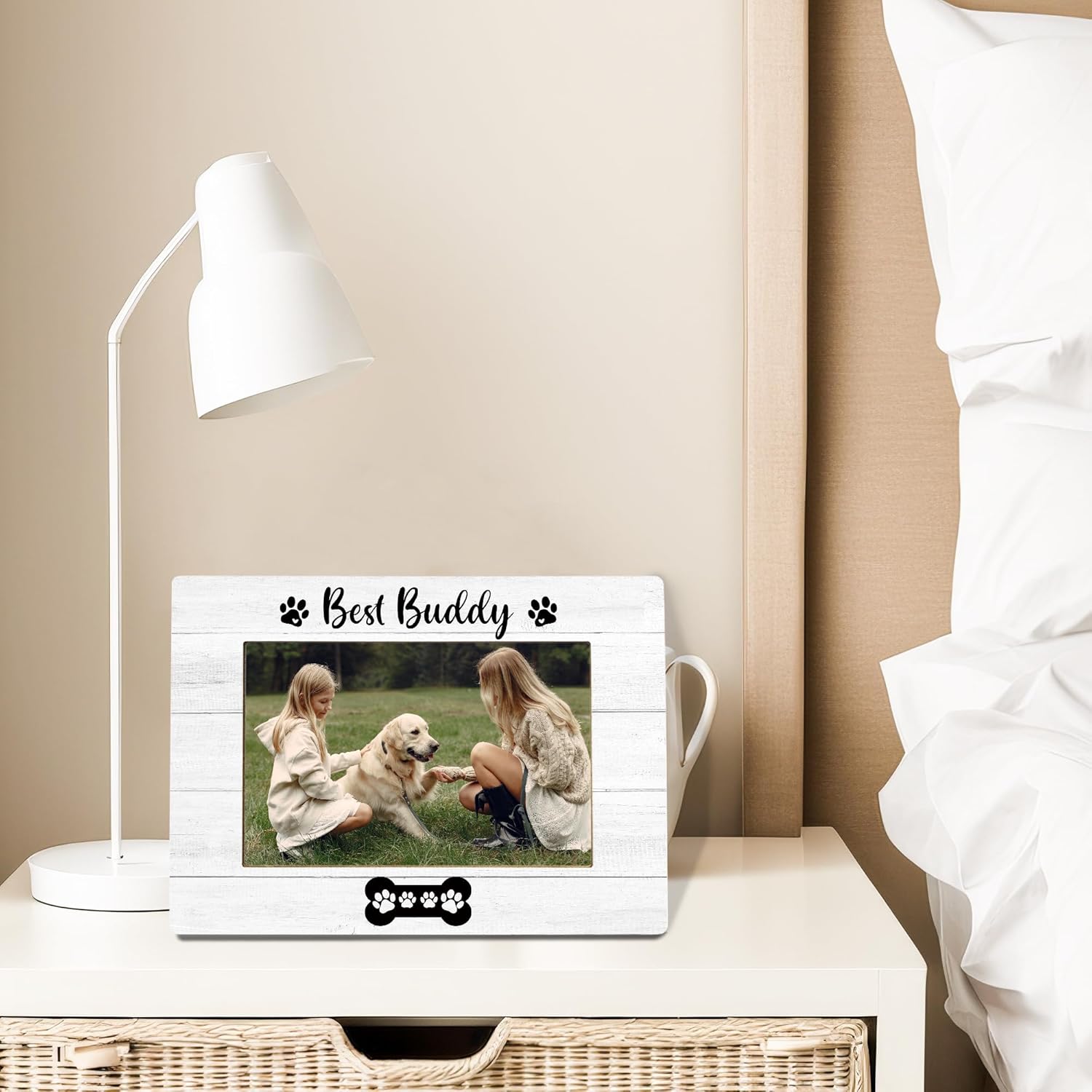 Dog Picture Frame, Dogs Lovers Gift for Women, Paw Pet Best Buddy DogThemed Gifts Photo Frame 4X6, PetDog Decorative Wooden Photo Picture Frames for Desk Tabletop Decor - Image 3