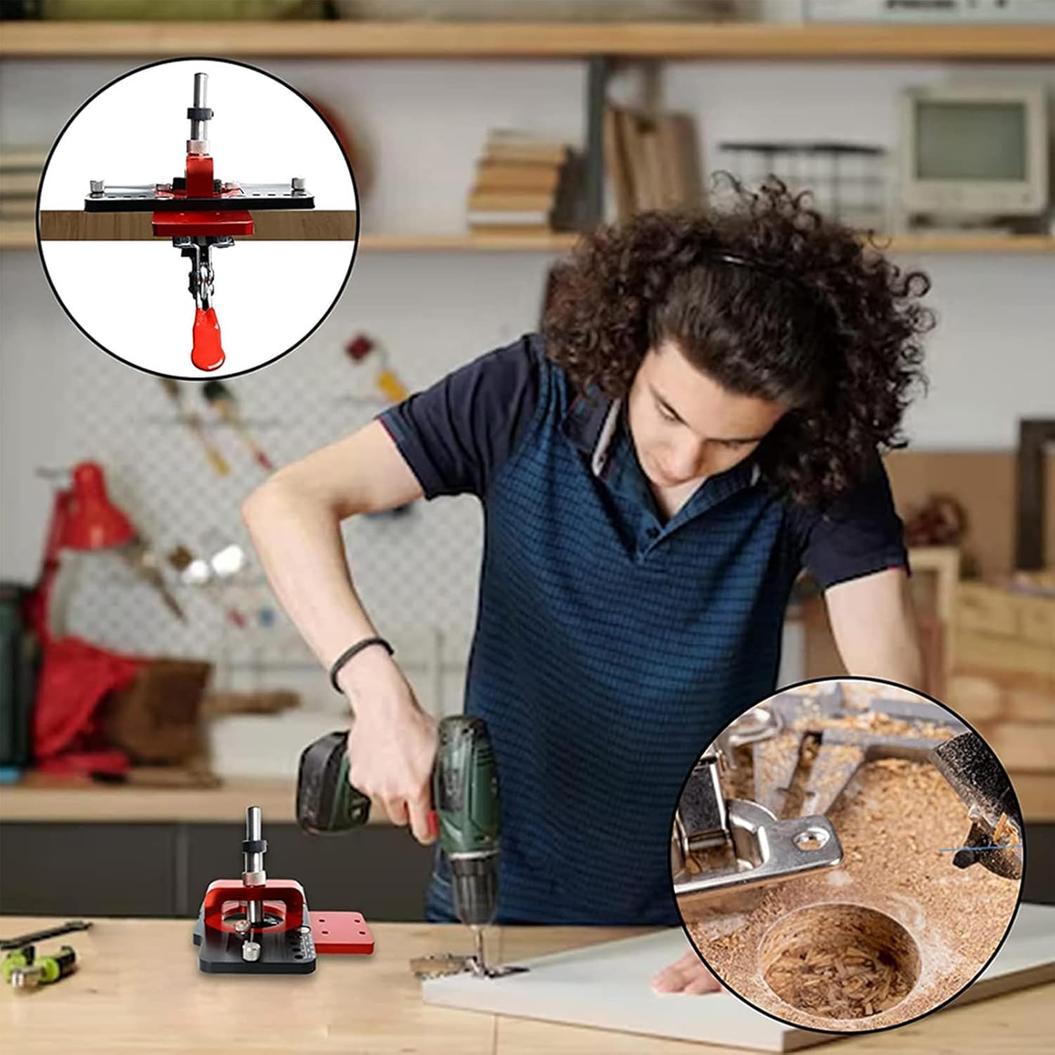 Erice Door Hinge Jig, Metal Door Hinge Jig, Reusable Anti Rust Wear Concealed Aluminum Alloy Hinge Jig, Pocket Hole Jig for Woodworking Door Cabinet Hinges Mounting Tool