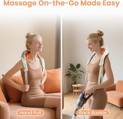 Miniatura 7 de Regalos para mujeres y hombres masajeador de cuello Shiatsu con calor, masajeador de cuello sin escobillas para aliviar el dolor de tejido profundo