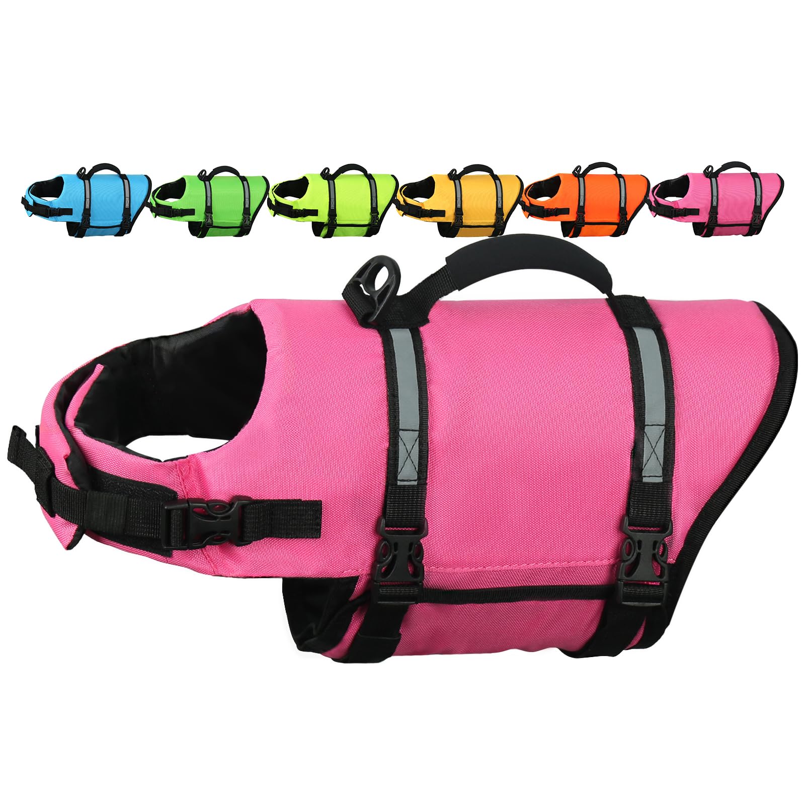 AMZNOVA Rip Stop Dog Life Jacket, Dog Life Vest for Swimming & Boating, Lightweight & Buoyancy for Doggy Puppy, Lifejacket with Handle, L, Pink