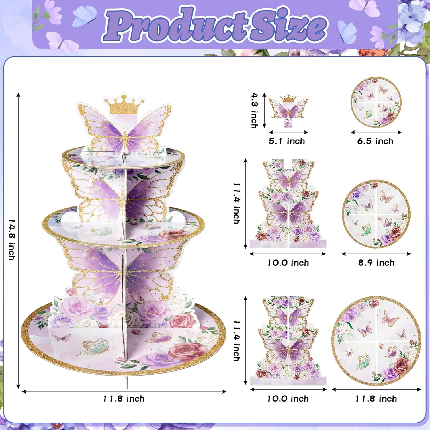 3-Tier Purple Butterfly Cupcake Stand – Cardboard Decoration For Birthday, Spring Party, Or Baby Shower