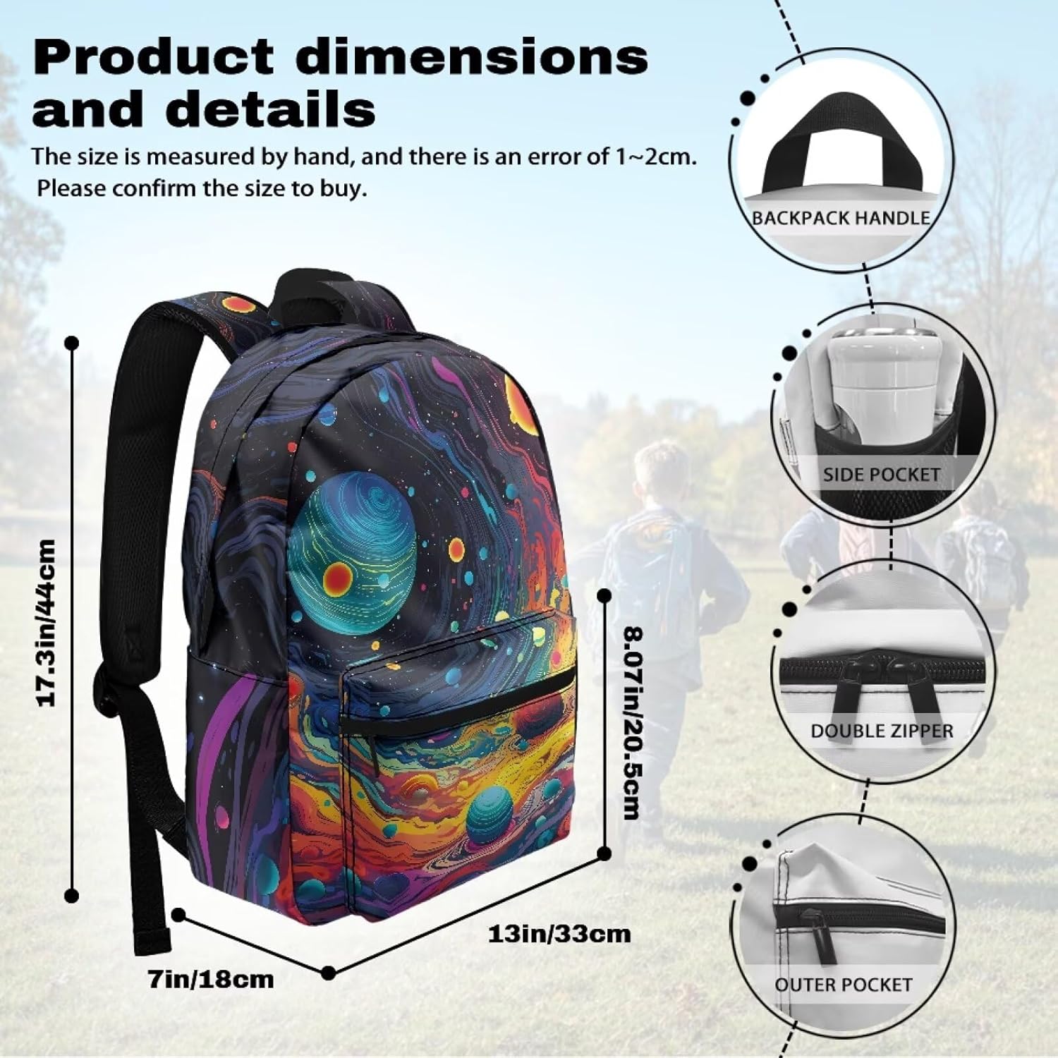 Space Backpack for Boys Painting Style Large Capacity Bookbag with Padded Straps Teens Lightweight Breathable Travel Rucksack with Laptop Compartment