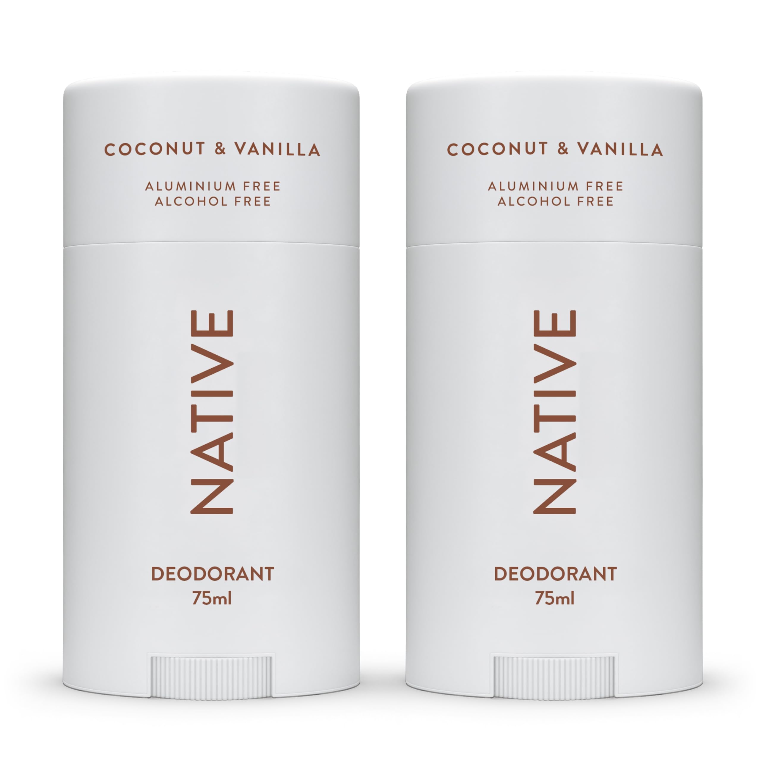 Native Deodorant für Frauen & Männer - Alkohol- & Aluminiumfrei - Kokosnuss- & Vanille-Duft - Mit Sheabutter, Kokosöl & Natron - 72 Stunden Schutz vor Geruch (2er-Pack, je 75 ml)