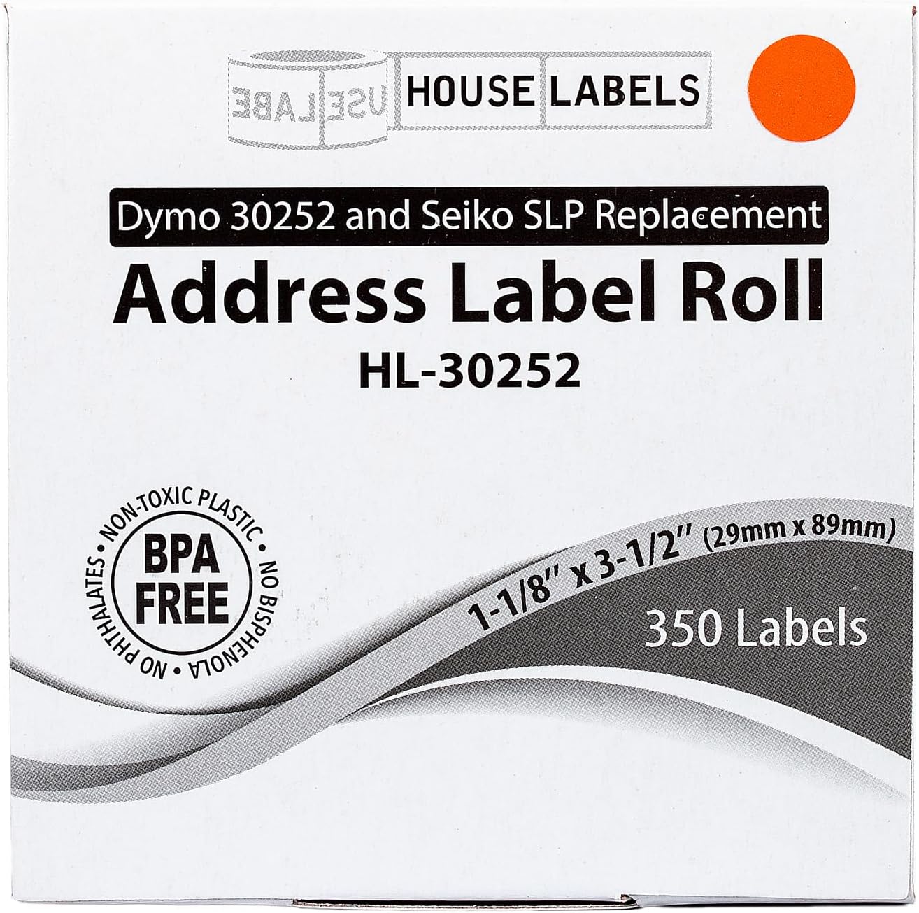 HOUSELABELS Compatible DYMO 30252 RD, BL, YL, GN Address Labels (1-1/8" x 3-1/2"), Strong Permanent Adhesive, Compatible with DYMO LW 450, 4XL, Rollo & Zebra Desktop Printers, 100 Rolls /35000 Labels
