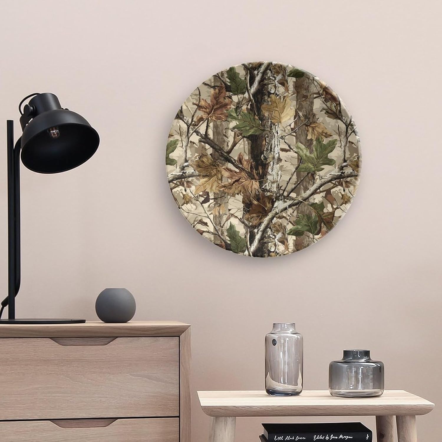 Camouflage Tree Forests Hunting Novelty Decorative Plate with Display Stand Ceramic Ornament Hanging Wall Decor
