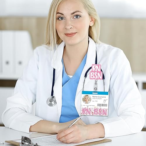 Miniatura 5 de Plifal RN BSN - Portatarjetas para enfermeras, accesorios de enfermería, lindo rostro sonriente, arcoíris, horizontal, identificación,