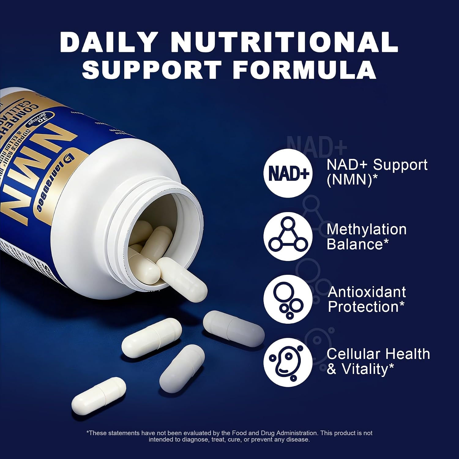 LanranBee Liposomal NMN Supplement Complex, 60 Veggie Capsules | 6-in-1 NAD+ Support Formula with NMN, Quercetin, Trans-Resveratrol, TMG & Spermidine | Gluten-Free, Non-GMO