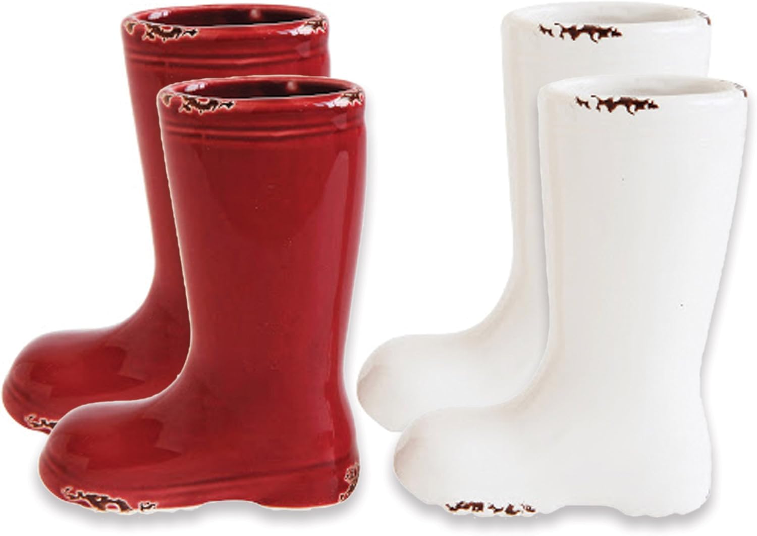 Creative CoOp Set of 4 Red White 4" H Distressed Stoneware