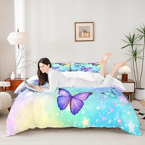 Miniatura 9 de Juego de ropa de cama de libélula, diseño de libélula, color degradado, funda de edredón para mujer, funda de edredón con libélula voladora,