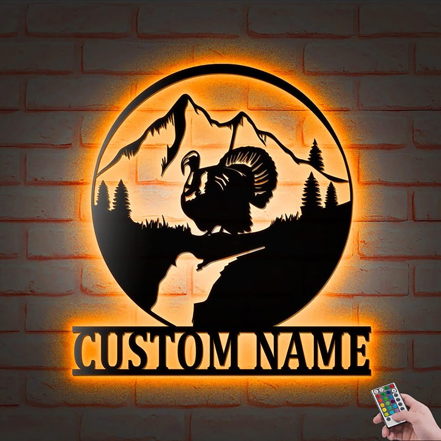 Lovely POD Personalized Hunting Metal Sign, Hunting Art, Custom Turkey Hunting Metal Wall Art Led Light, Personalized Hunter Name Sign Decoration for Home, Turkey Hunting Home Decor Housewarming