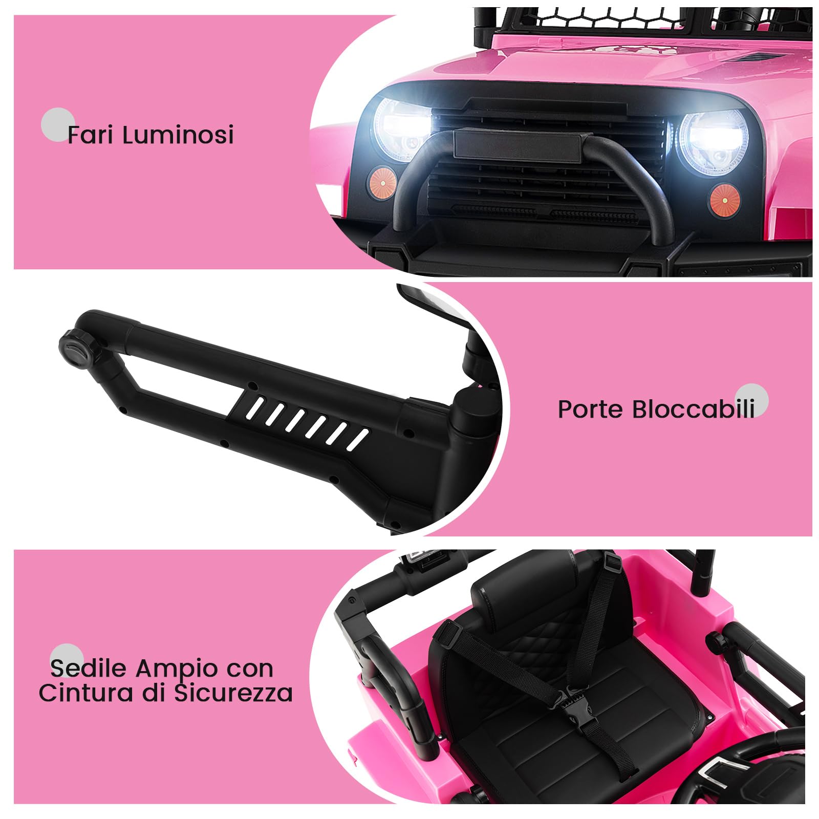 COSTWAY 12V Auto per Bambini con Telecomando, Macchina Elettrica con Fari Luminosi, Musica, Porta USB e Aux, Velocità 2,5-4,5 km/h, Regalo per Bambini 3-7 Anni (Rosa)