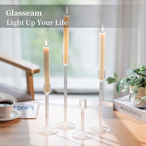 Miniatura 3 de Glasseam Candelabros de cristal transparentes juego de 4 portavelas cónicos para velas cónicas, portavelas decorativos para centro de mesa, boda,