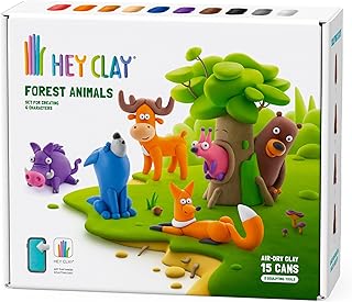 Hey Clay Forest Animals Set - Colourful Modeling Kids - Air Dry Clay Kit 15 cans and Sculpting Tools with Fun Interactive ...