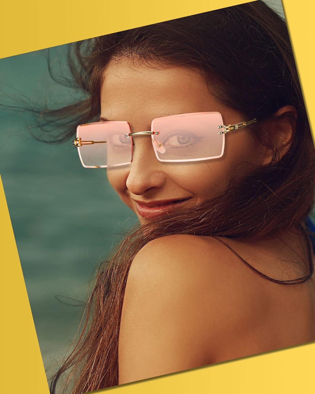 Flutesan 16 Pairs Rimless Rectangle Y2k Sunglasses for Women Men Tinted Frameless Vintage Square Glasses for 2000s 80s Party - Image 5