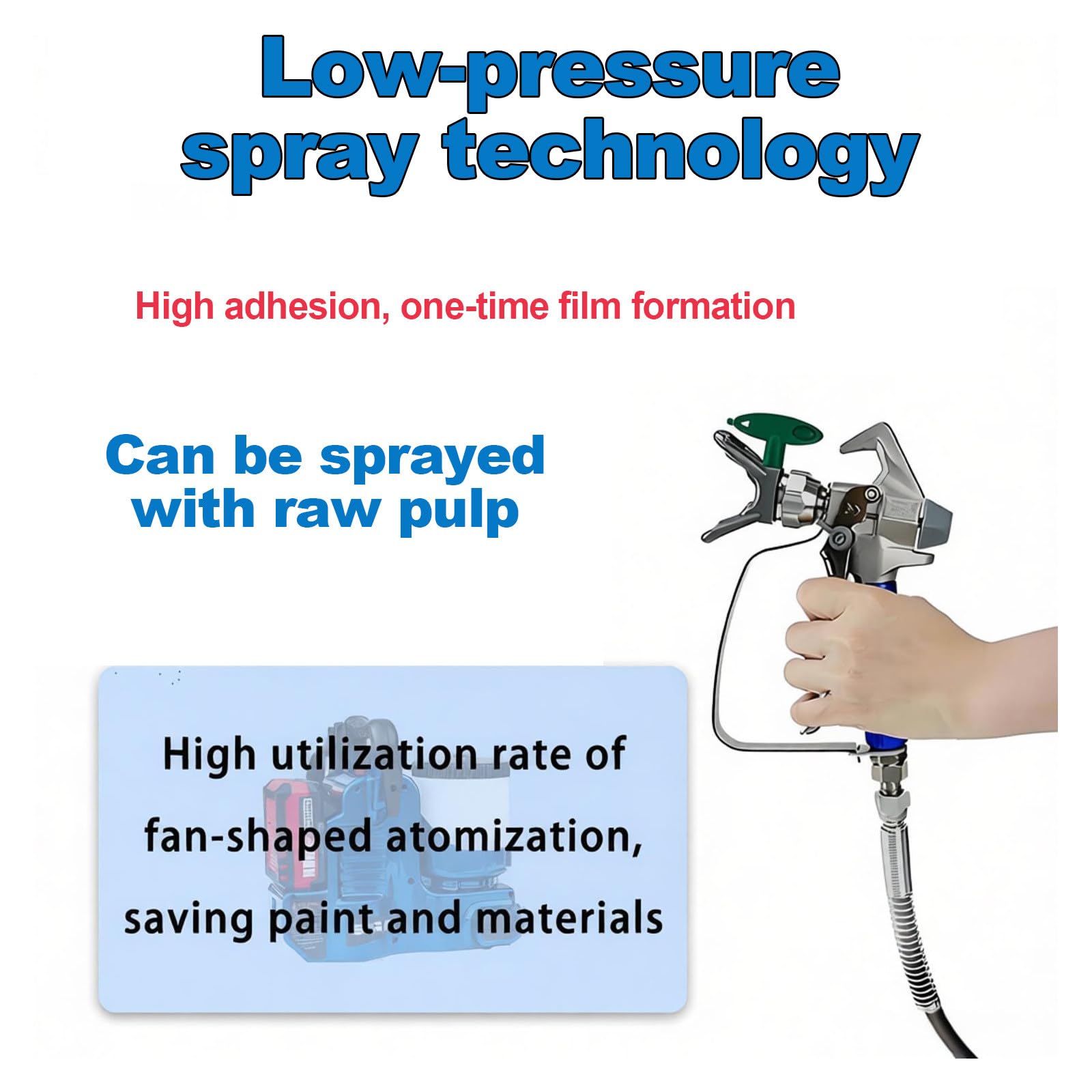 Pistola Pintura Sin Aire 500w Inalámbrica,21v Litio,1,2l Tolva,1,1l/Min Caudal,6 Velocidades,15mpa,para Pintura Látex,Laca,Casas Y Reformas Pequeñas Red-3Battery