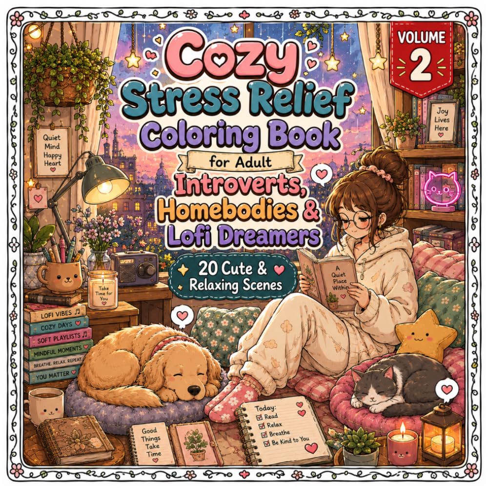 Volume 2: Cozy Stress Relief Coloring Book for Adult Introverts, Homebodies & Lofi Dreamers | Anime Art | 20 Drawings