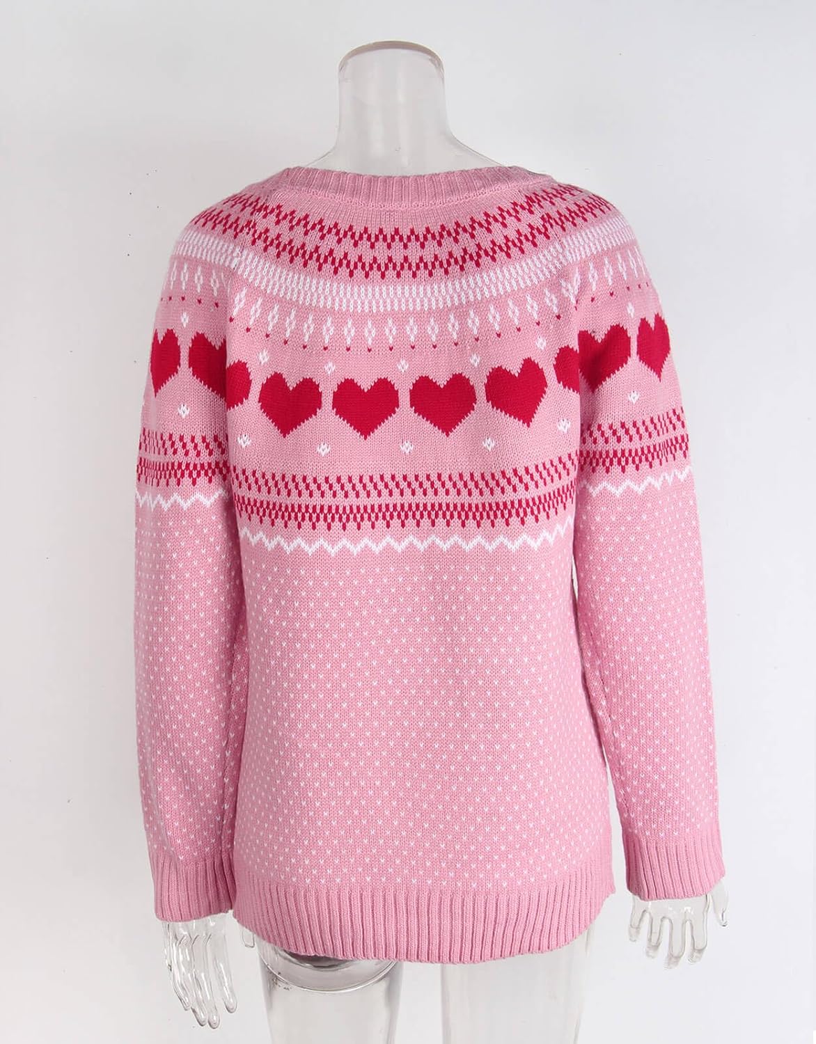 Women's Pullover Sweaters Long Sleeve Crew Neck Cute Multi-Hearts Knitted Casual Sweater - Image 9