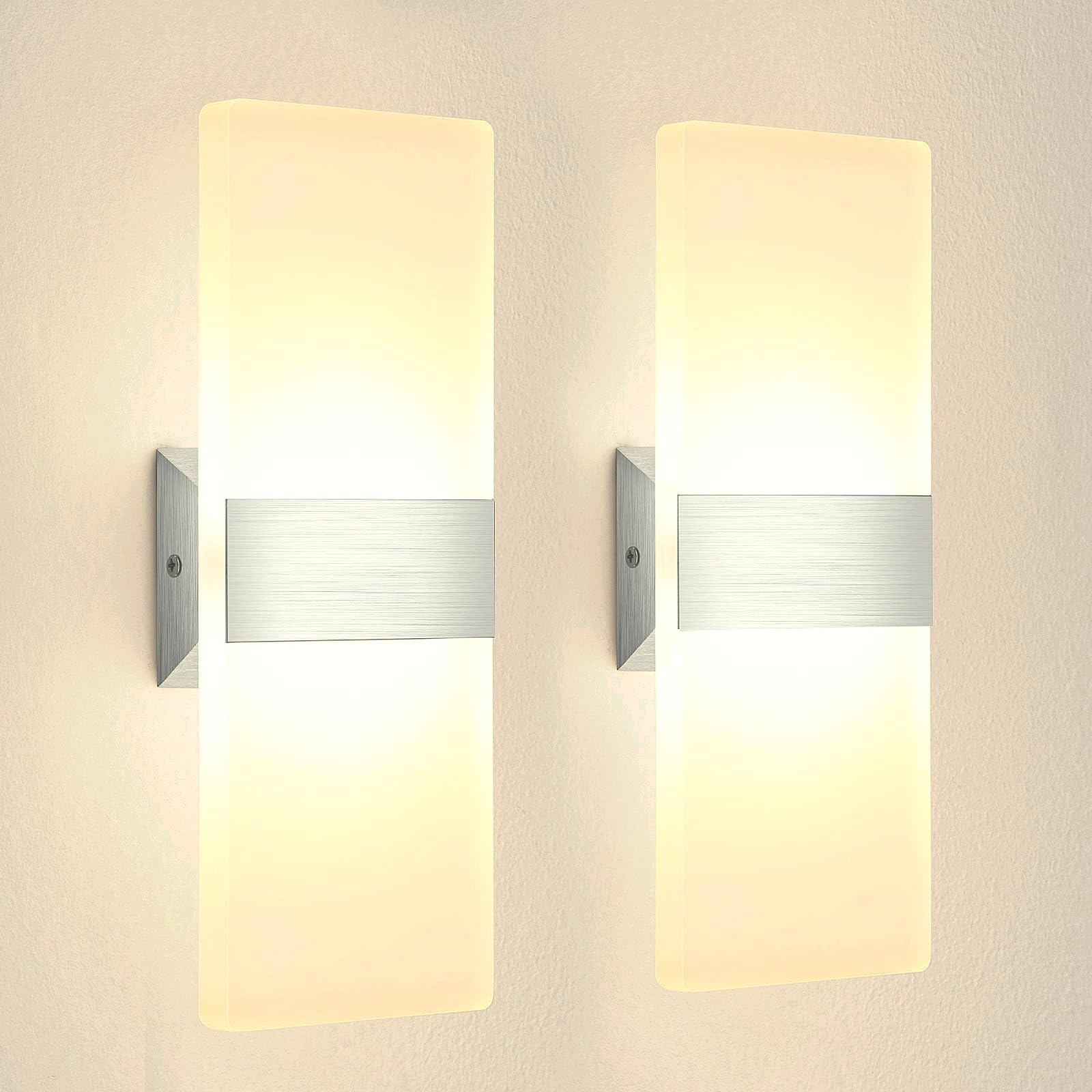 Lureshine Wandleuchte Innen 12W Acry LED Wandlampe Up Down Wandbeleuchtung 29cm Moderne 3000K für Flur Wohnzimmer Schlafzimmer Treppenhaus Warmweiß（2 Stück）