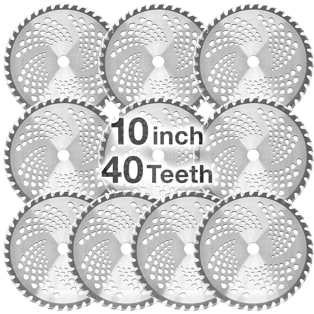 Japard Circular Saw Blades 10" x 40T Carbide Tip Table Saw Steel Cutting Blades for Weed Eater Trimmer, Replacement, Bore 1" (10, 10" x 40T - Silver)