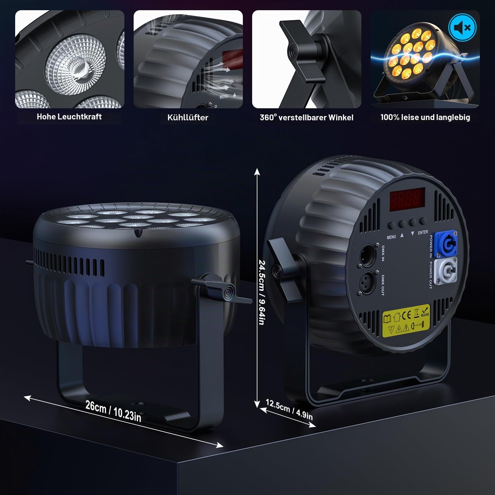 210W RGBW LED Par Scheinwerfer, Multi-Effekt DMX512 Leiser Betrieb LED Bühnenlicht Hochleistungs-Strahler mit Soundaktivierten für Party DJ Drama Club Hochzeit Halloween