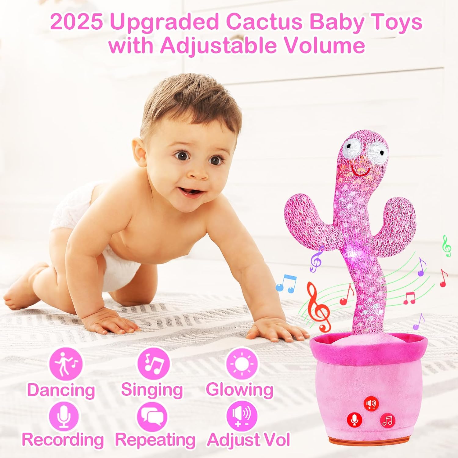 Rechargeable Dancing Talking Cactus Toy Mimics Back, Mimicking Singing Cactus Baby Toy, Educational Learning Baby Toys w/ 51 English Songs for Babies, Baby Girl Toys, Valentines Day Gifts for Kids - Image 2