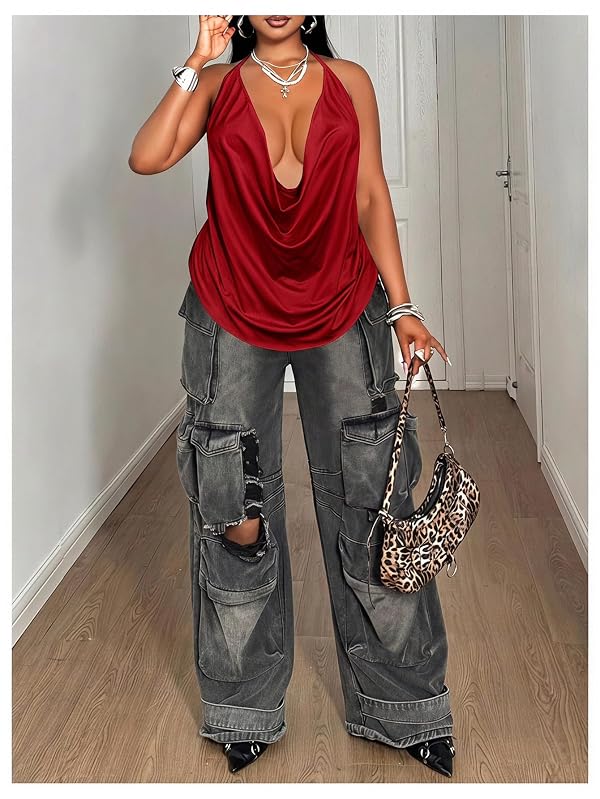 SweatyRocks Women Plus Size Draped Halter Top Cowl Neck Going Out Tops by SweatyRocks - Used condition - Image 5