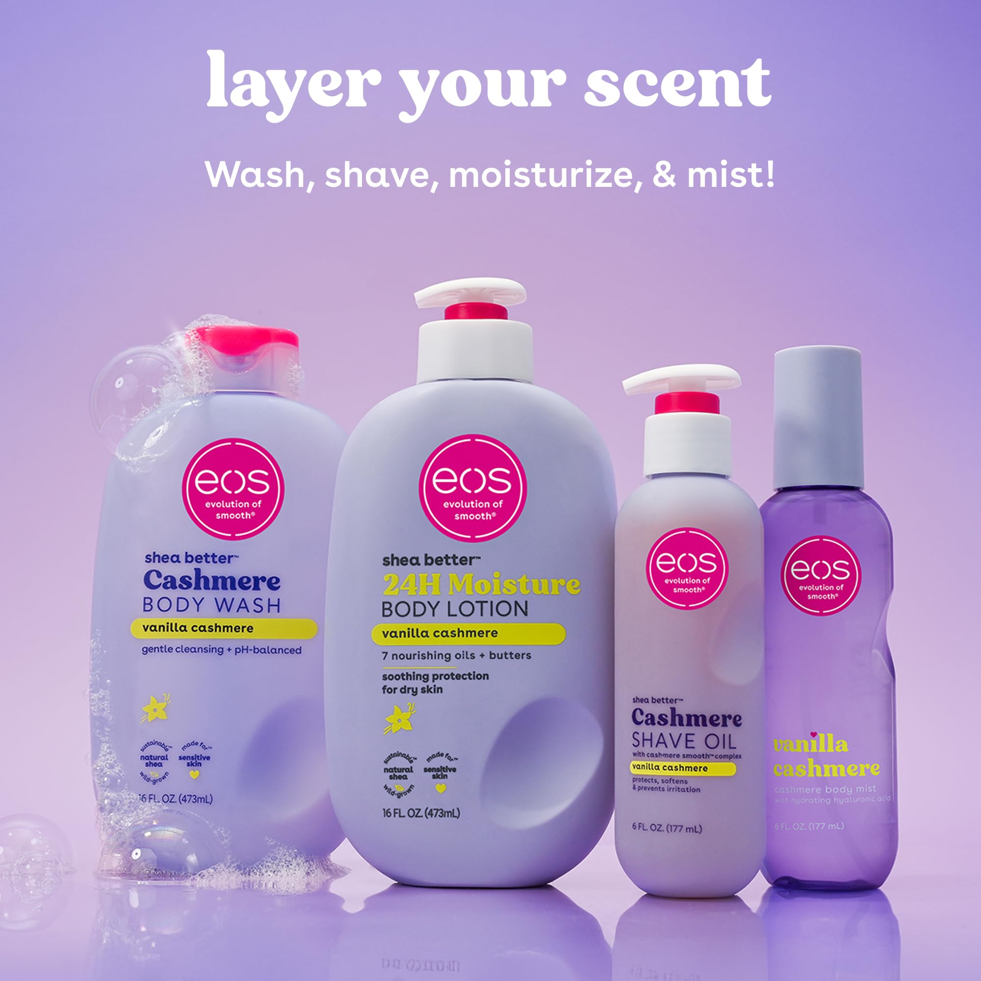 eos Cashmere Shave Oil, Vanilla Cashmere, Soothing Moisturizing, Prevents Irritation and Razor Burn, Bikini Area-Approved, Body Care, 6 fl oz